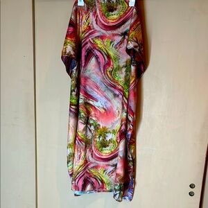 100% Silk Touch 2 sided Colorful Abstract Large Scarf, preowned OS